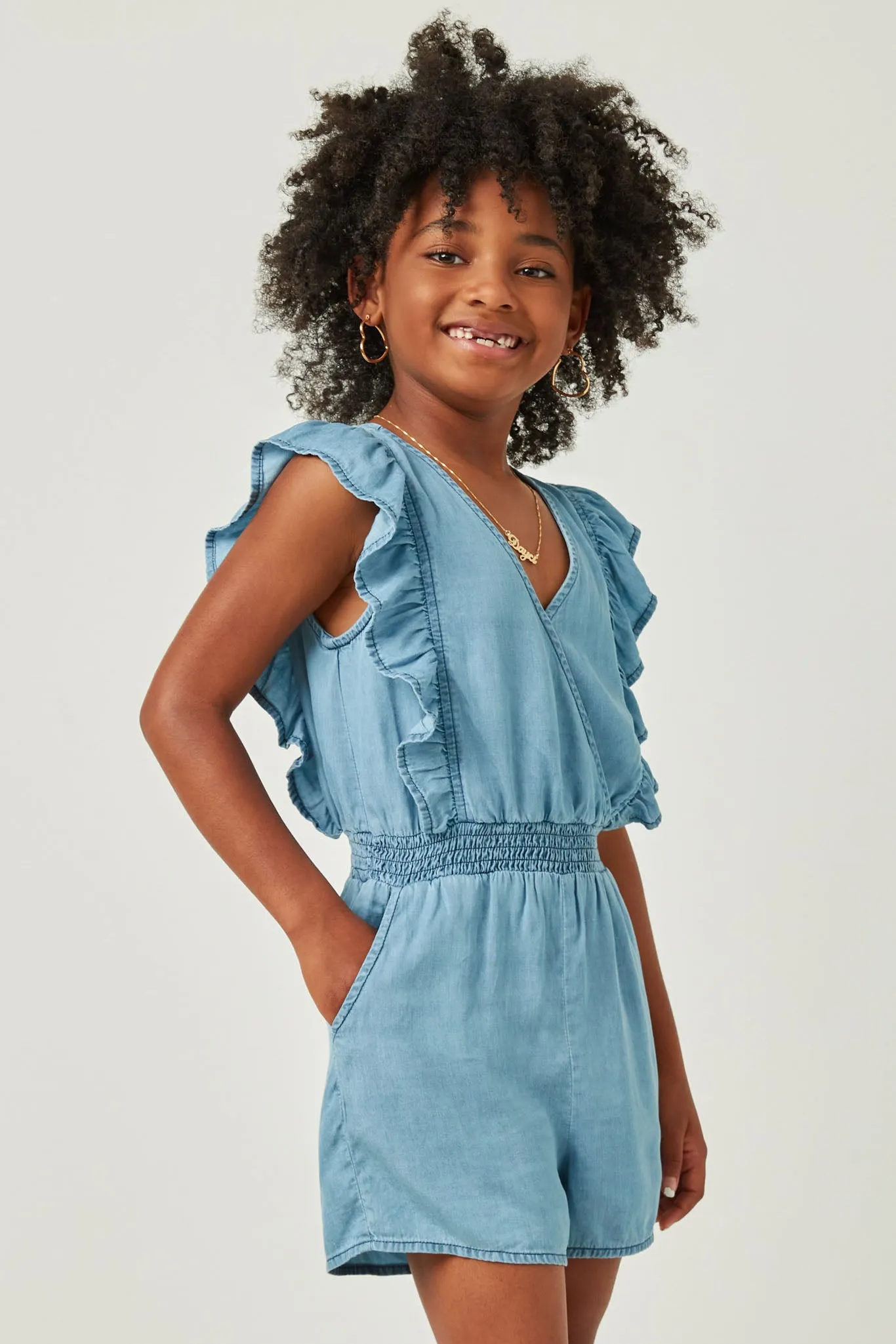 Surplice Ruffle Detail Tencel Romper
