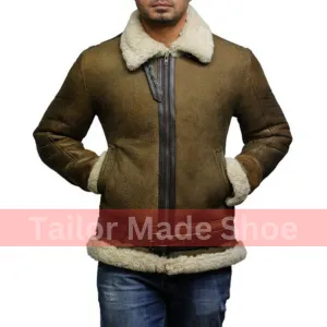 Tailor Made Men's Genuine Two Tone Sheepskin Leather Classic Belted Style Coat Jacket