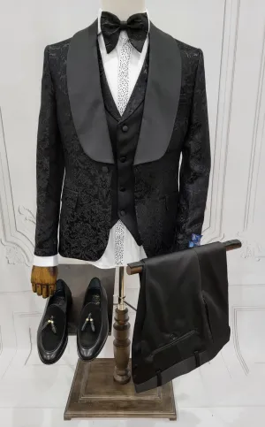 Three Piece Single button Tuxedo Suit with single breasted style vest.