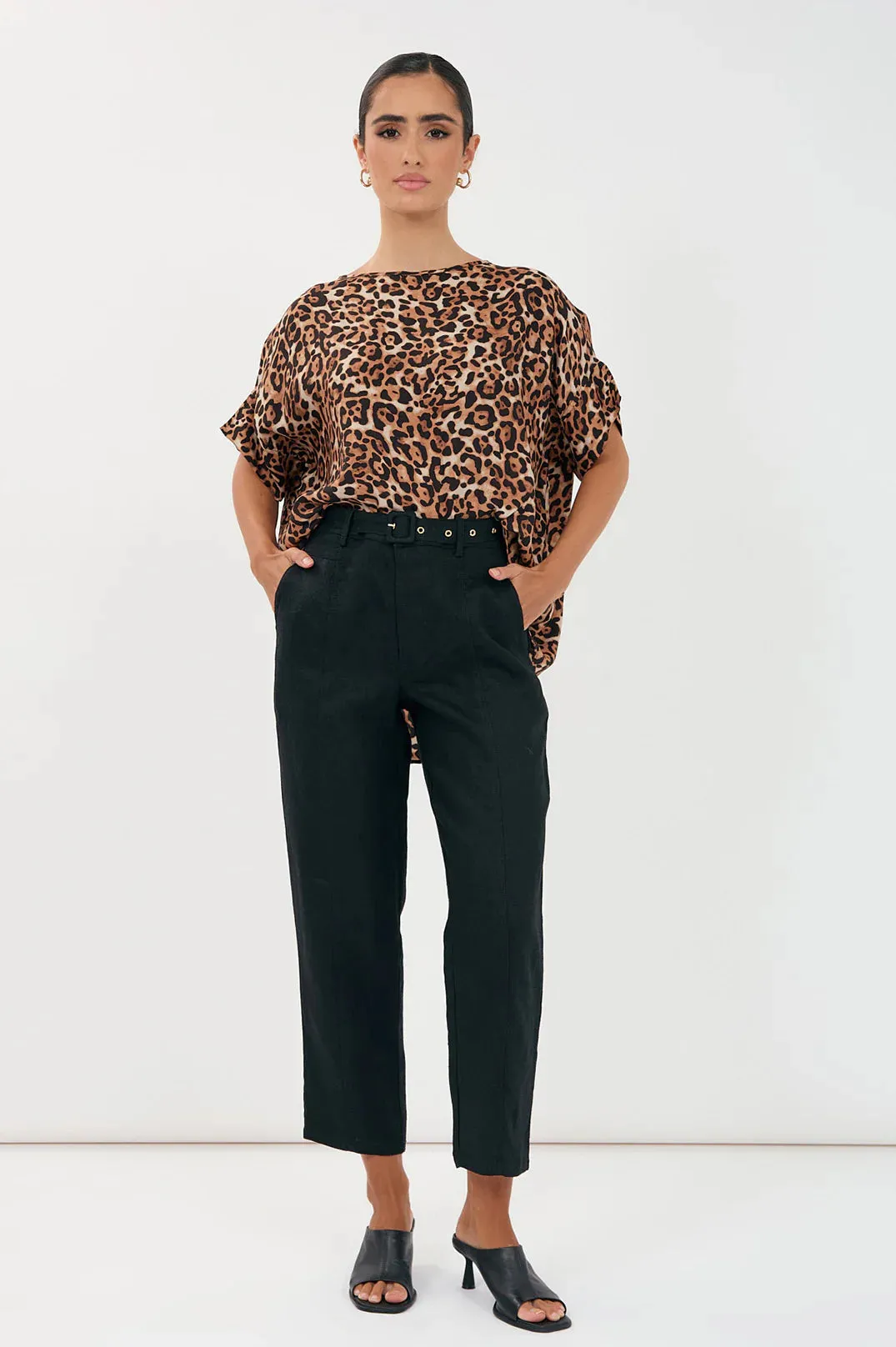 TIFFANY BELTED LINEN PANT (Black)