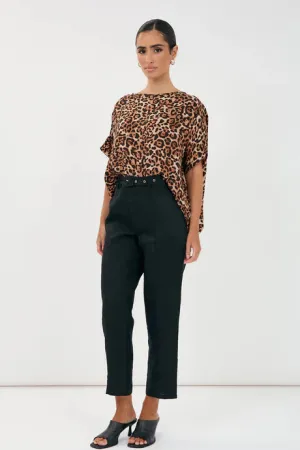 TIFFANY BELTED LINEN PANT (Black)