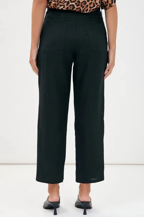 TIFFANY BELTED LINEN PANT (Black)