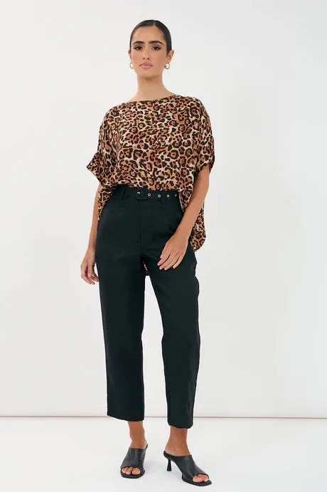TIFFANY BELTED LINEN PANT (Black)