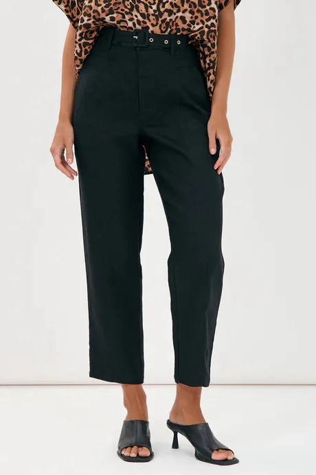 TIFFANY BELTED LINEN PANT (Black)