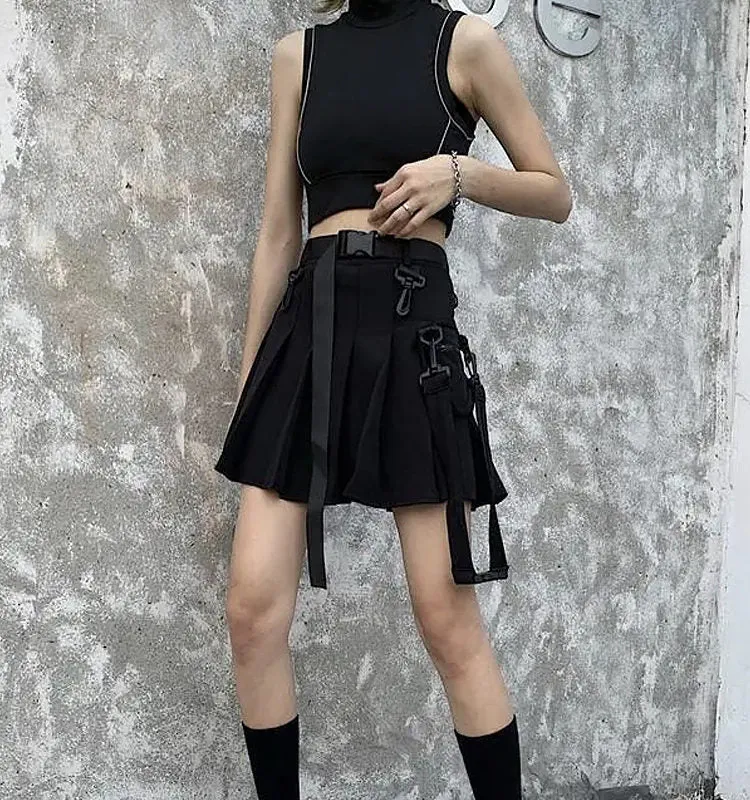 Tooling Style Pleated Skirts With Pocket
