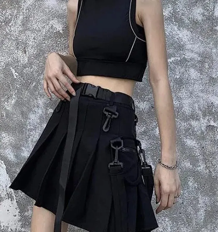 Tooling Style Pleated Skirts With Pocket