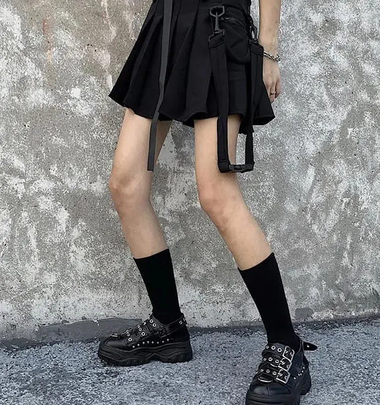 Tooling Style Pleated Skirts With Pocket