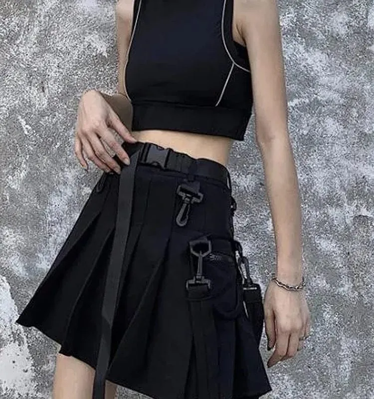 Tooling Style Pleated Skirts With Pocket