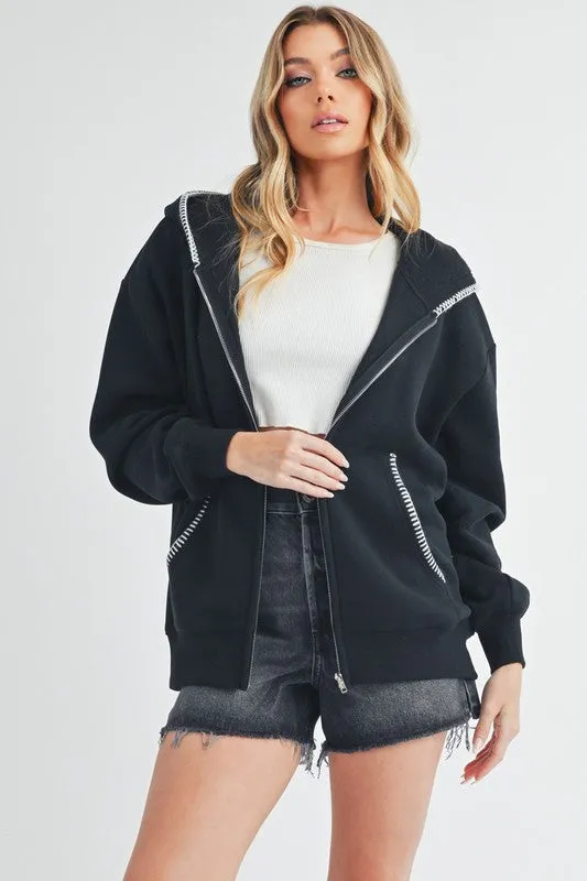 Trim Detail Zip Hoodie