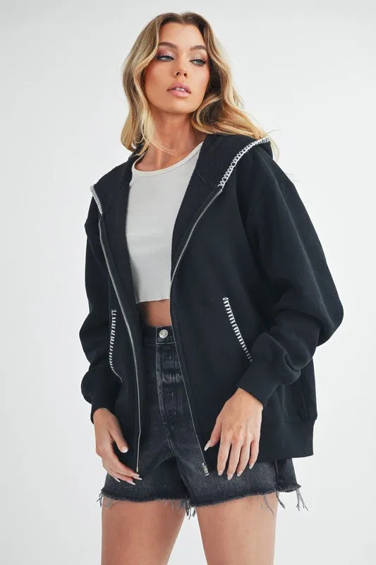 Trim Detail Zip Hoodie