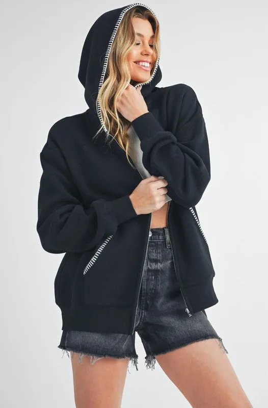 Trim Detail Zip Hoodie