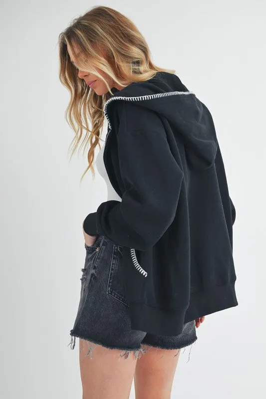 Trim Detail Zip Hoodie