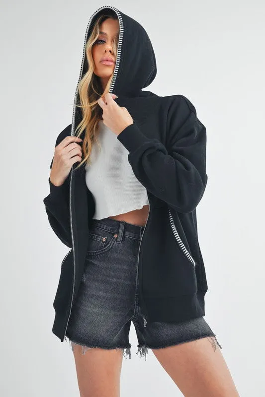 Trim Detail Zip Hoodie