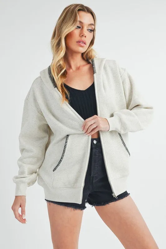 Trim Detail Zip Hoodie