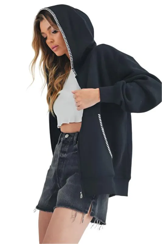 Trim Detail Zip Hoodie