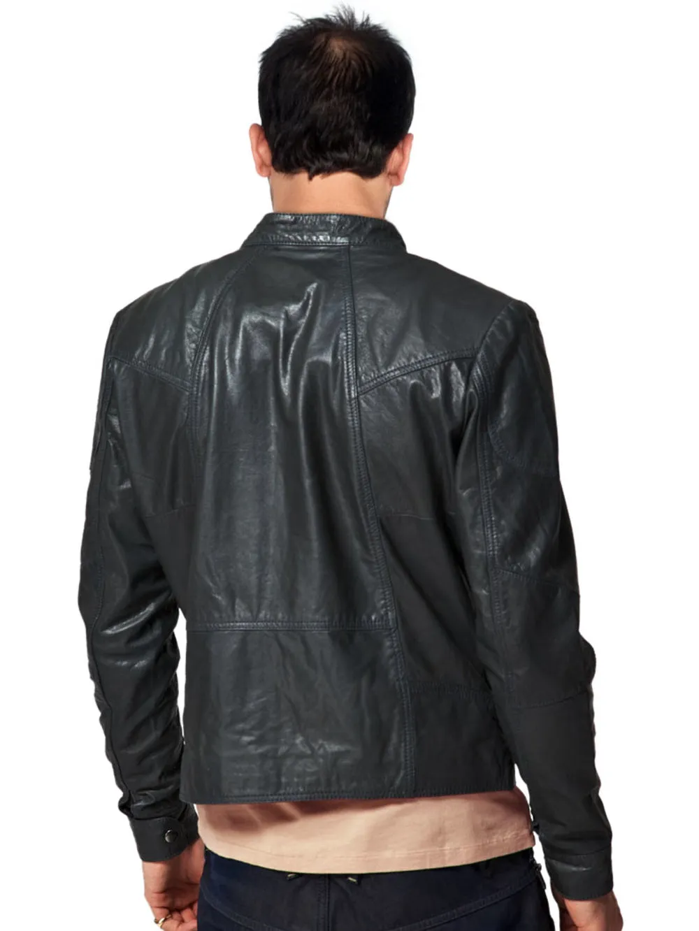 Twin Zipper Stitch Panel Leather Jacket