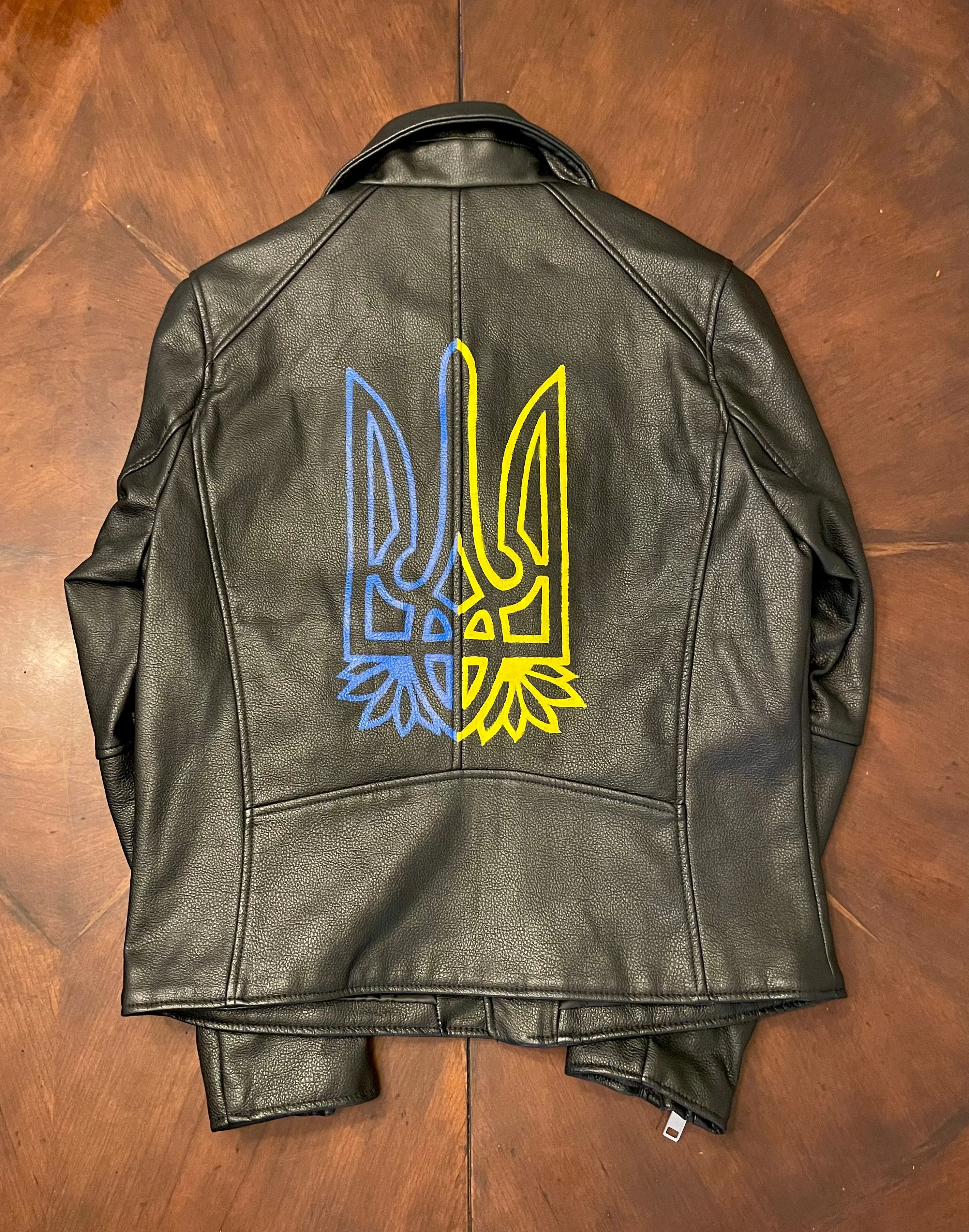 UKRAINE Hand-Painted Faux-Leather Jacket with Flag