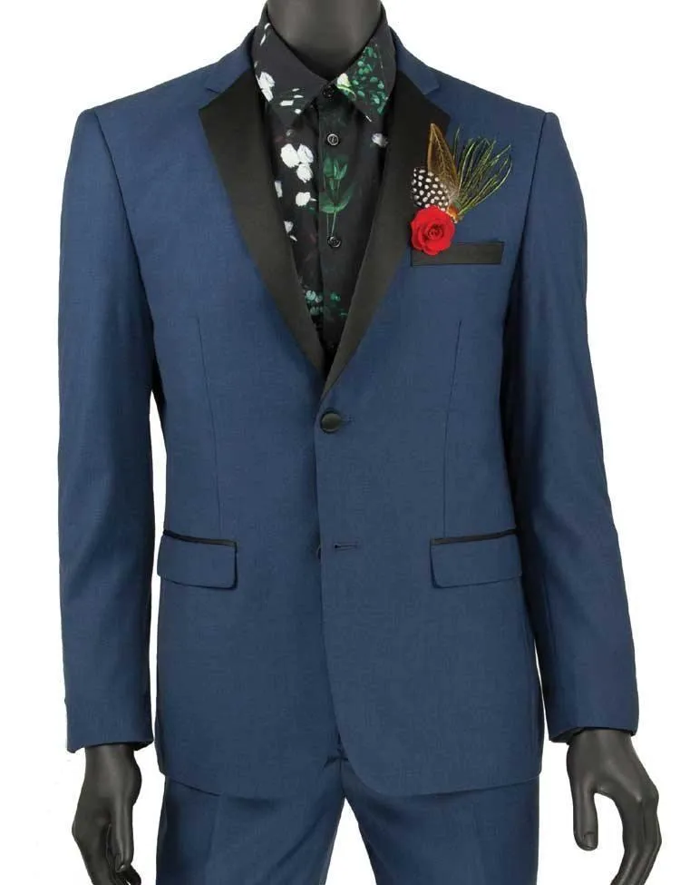 Ultra Slim Fit Blue with Black Lapel 2 Piece Tuxedo
