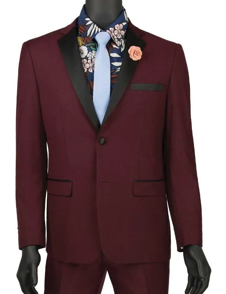 Ultra Slim Fit Burgundy with Black Lapel 2 Piece Tuxedo