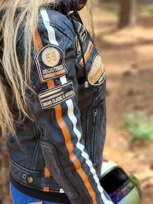 Urban 5884 58 Ladies Cowhide Motorcycle Jacket with Detachable Fleece Hood and CE-Certified Protection Pieces