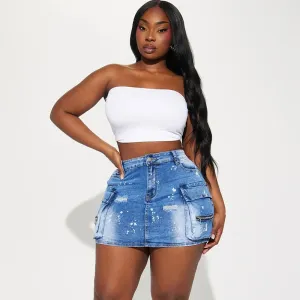 Urban Vibes Distressed Cargo Denim Mini Skirt