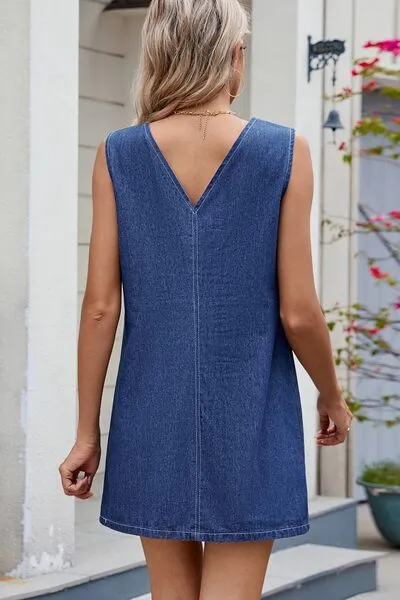 V-Neck Sleeveless Denim Dress