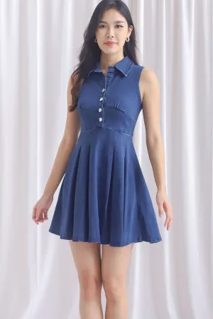 Valrie Sleeveless Buttons Denim Dress In Dark Wash