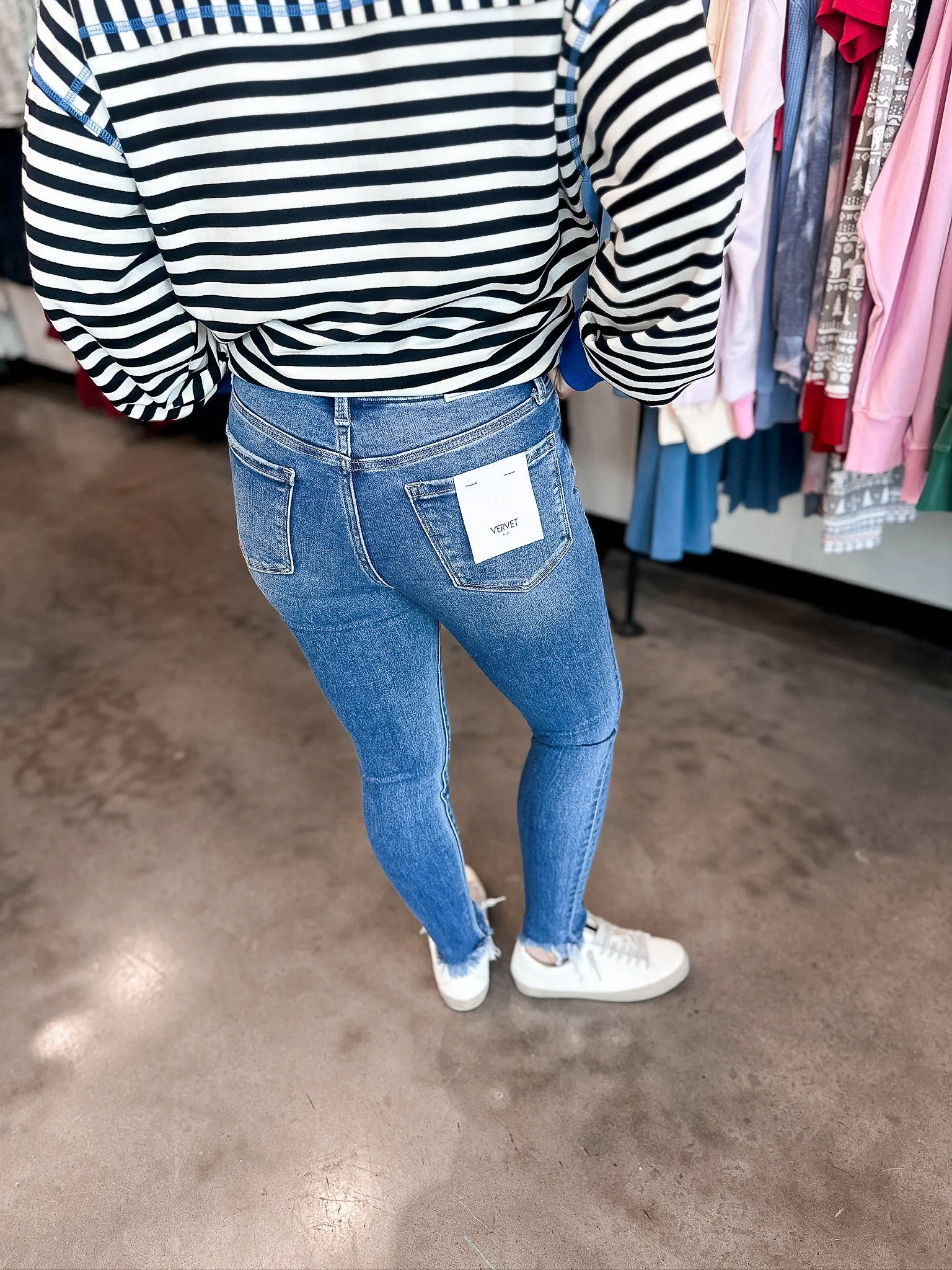 Vervet High Rise Uneven Raw Hem Crop Skinny