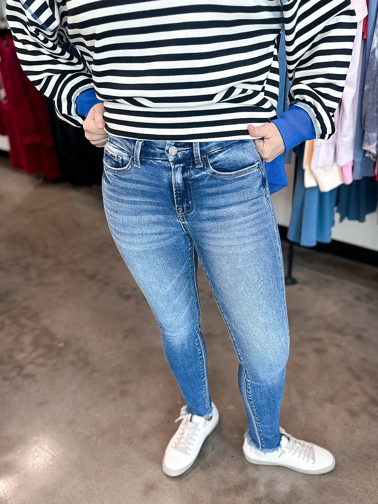 Vervet High Rise Uneven Raw Hem Crop Skinny
