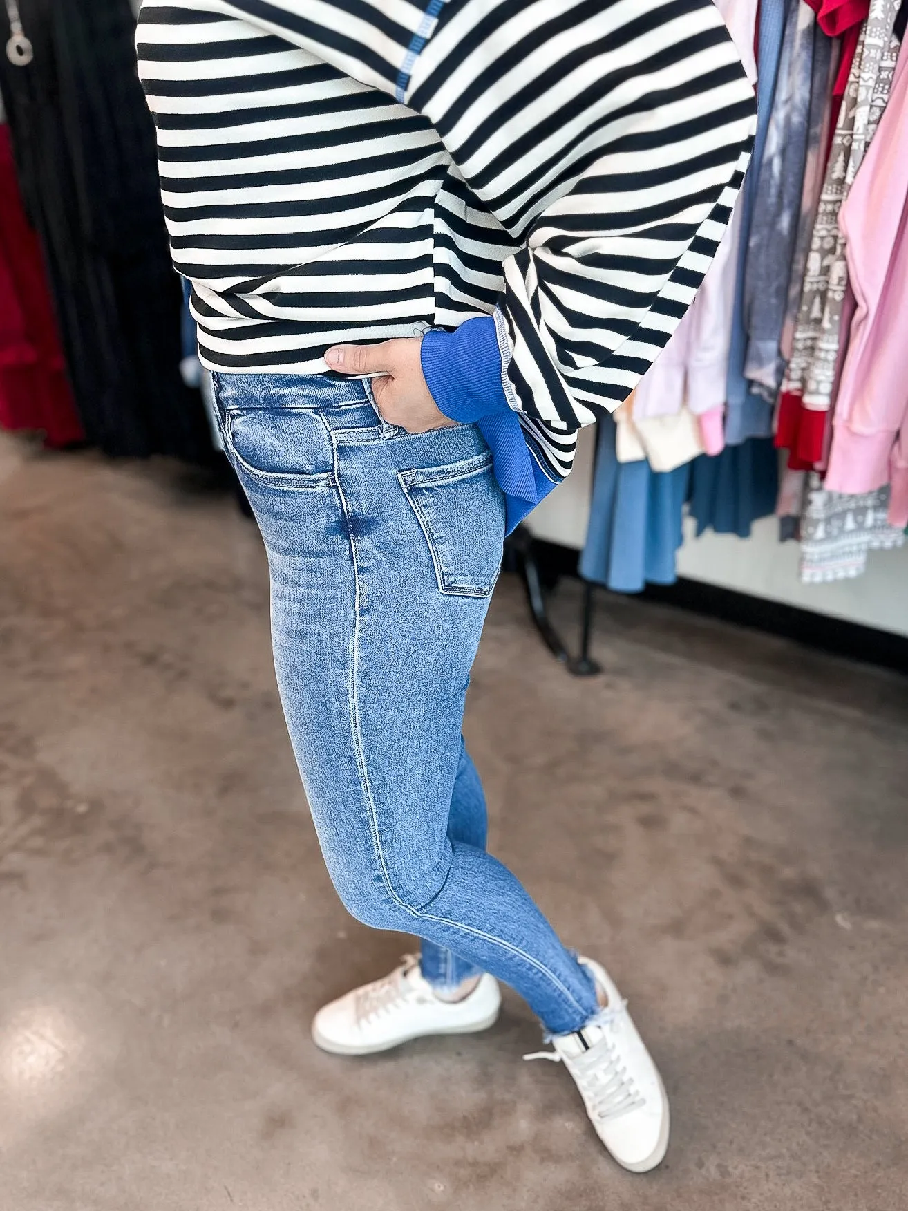 Vervet High Rise Uneven Raw Hem Crop Skinny