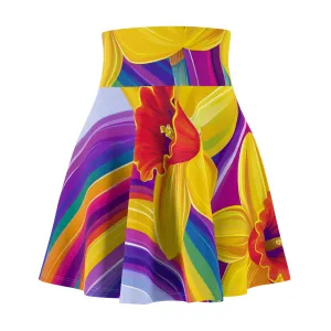 Vibrant Rainbow Daffodil Skater Skirt | LGBTQ  Pride Floral Design
