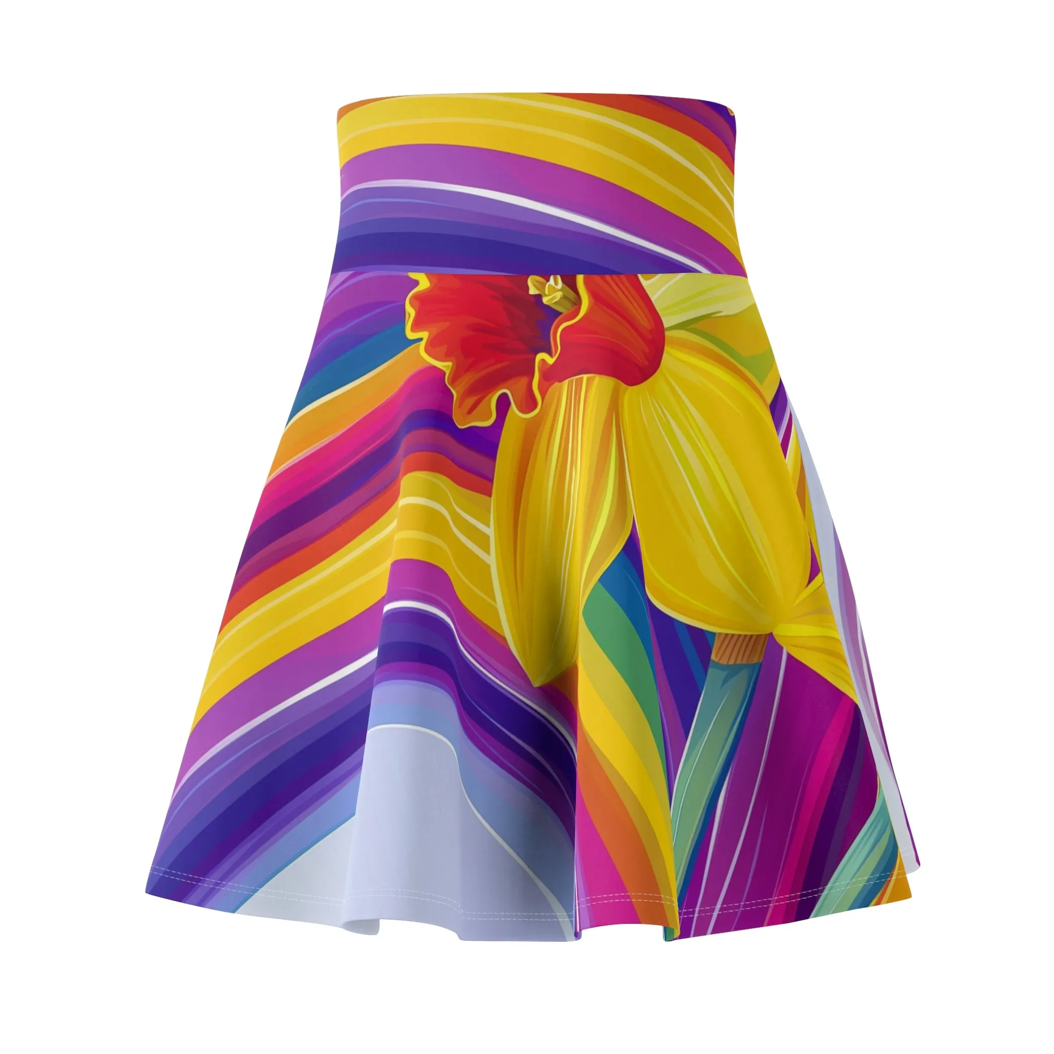 Vibrant Rainbow Daffodil Skater Skirt | LGBTQ  Pride Floral Design
