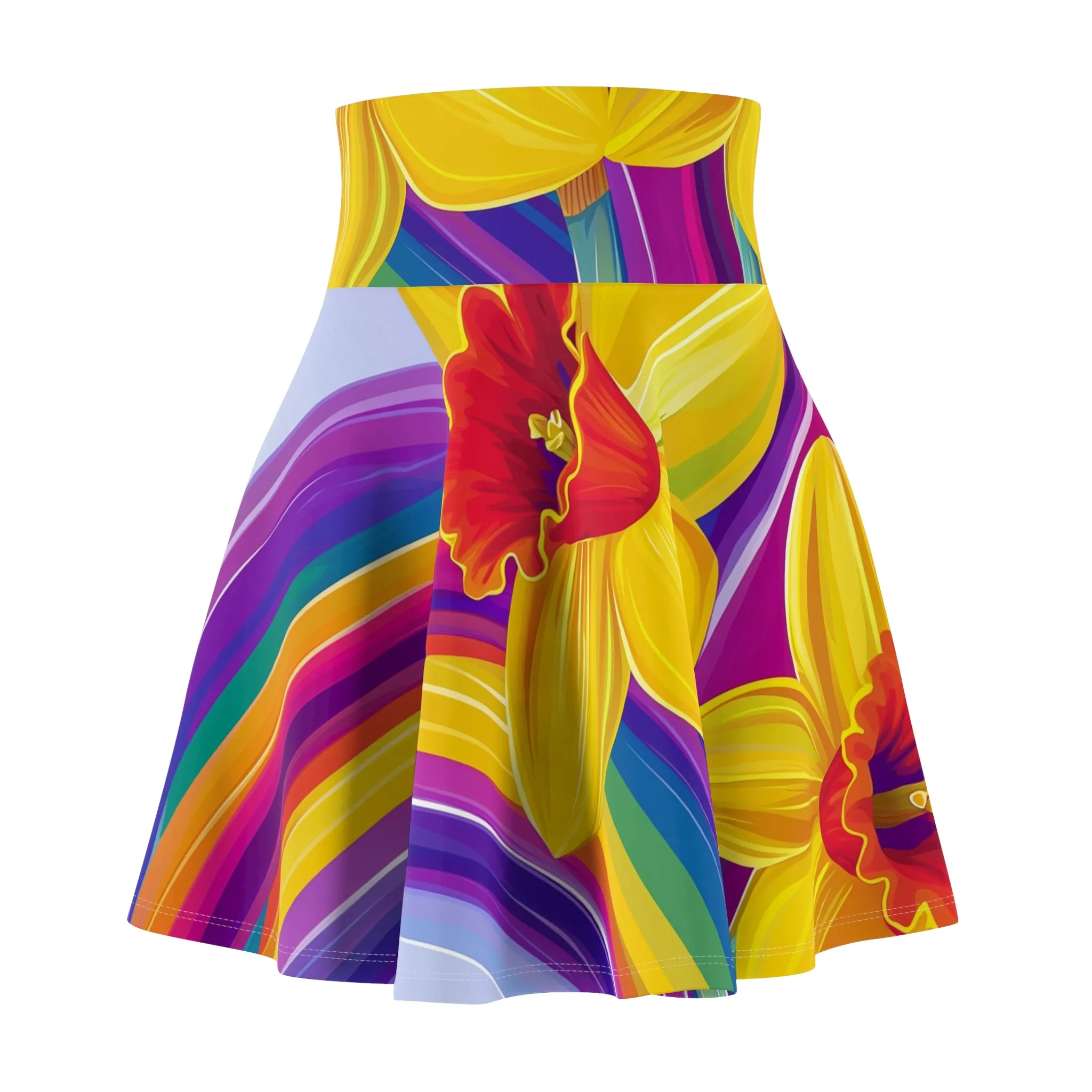 Vibrant Rainbow Daffodil Skater Skirt | LGBTQ  Pride Floral Design