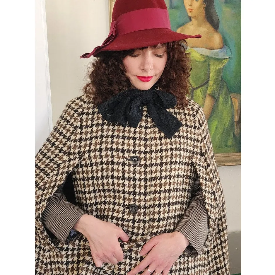 Vintage 60s Burberrys Cloak Cape Houndstooth Wool