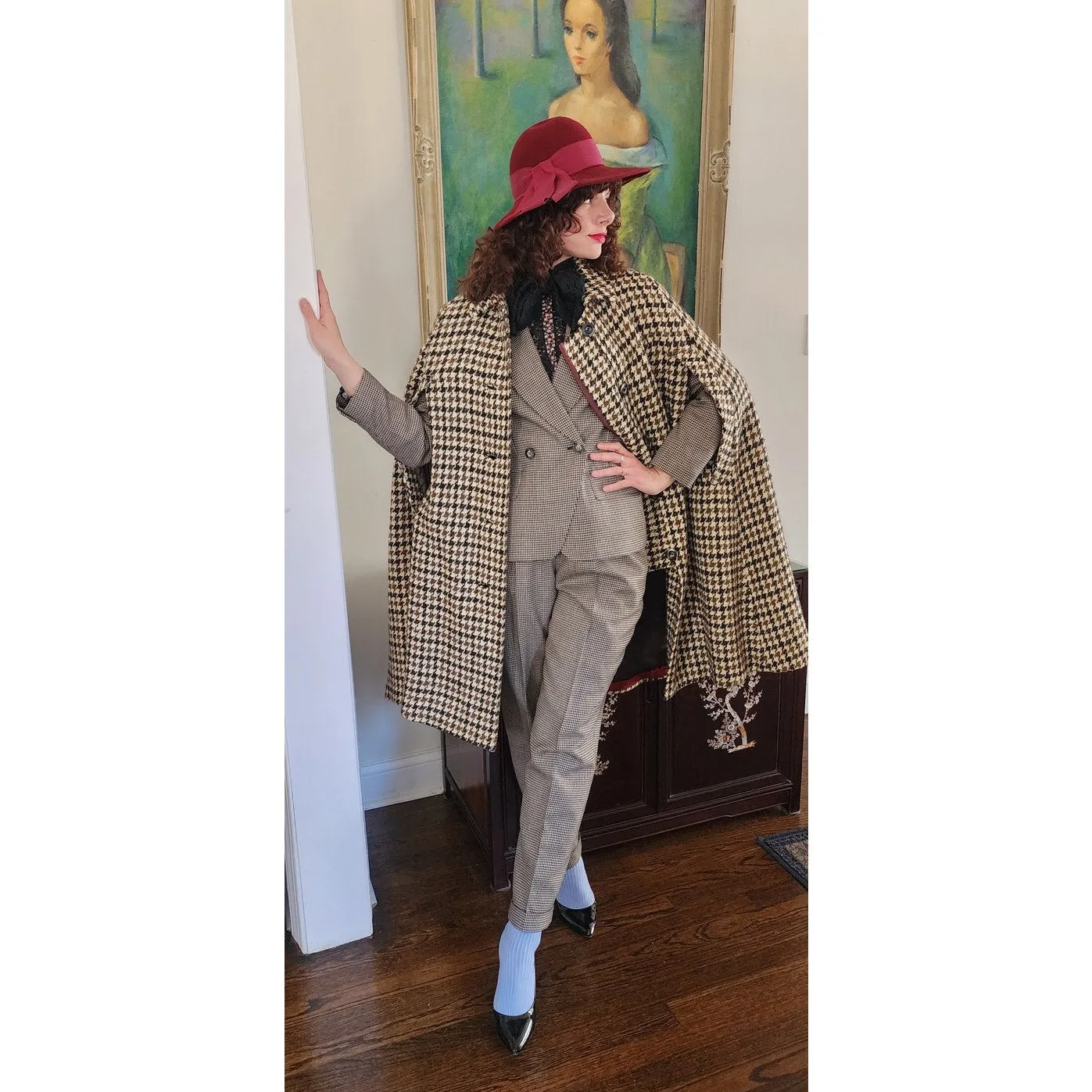 Vintage 60s Burberrys Cloak Cape Houndstooth Wool