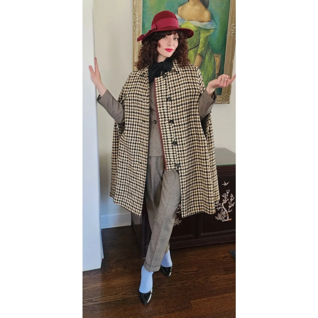 Vintage 60s Burberrys Cloak Cape Houndstooth Wool