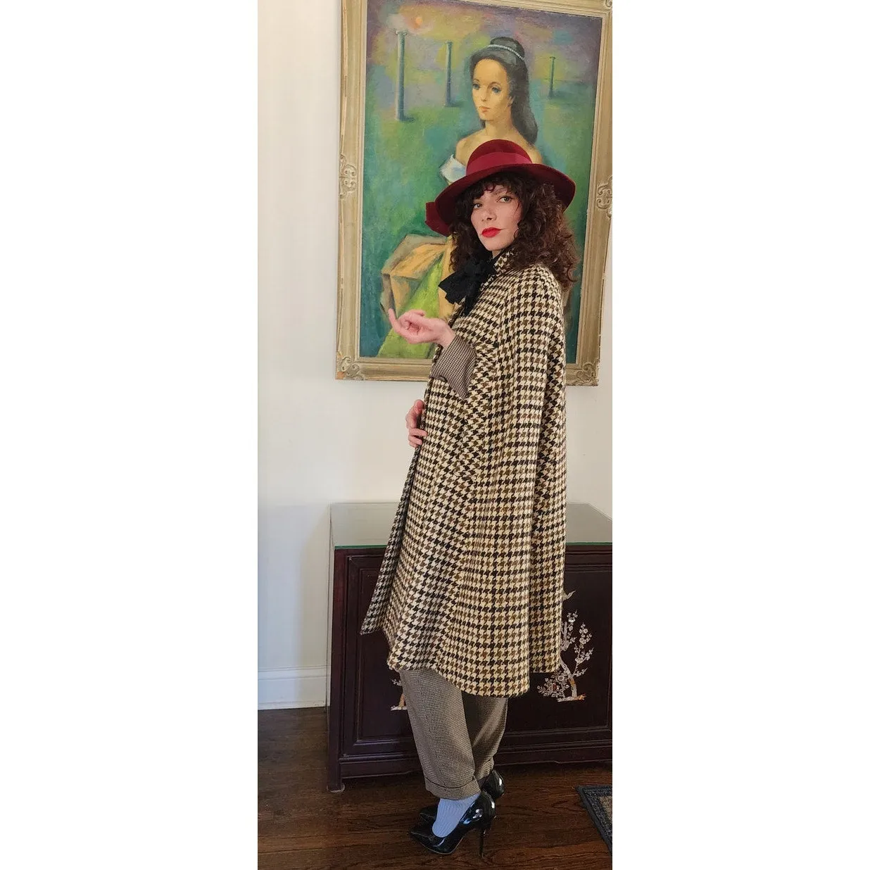 Vintage 60s Burberrys Cloak Cape Houndstooth Wool