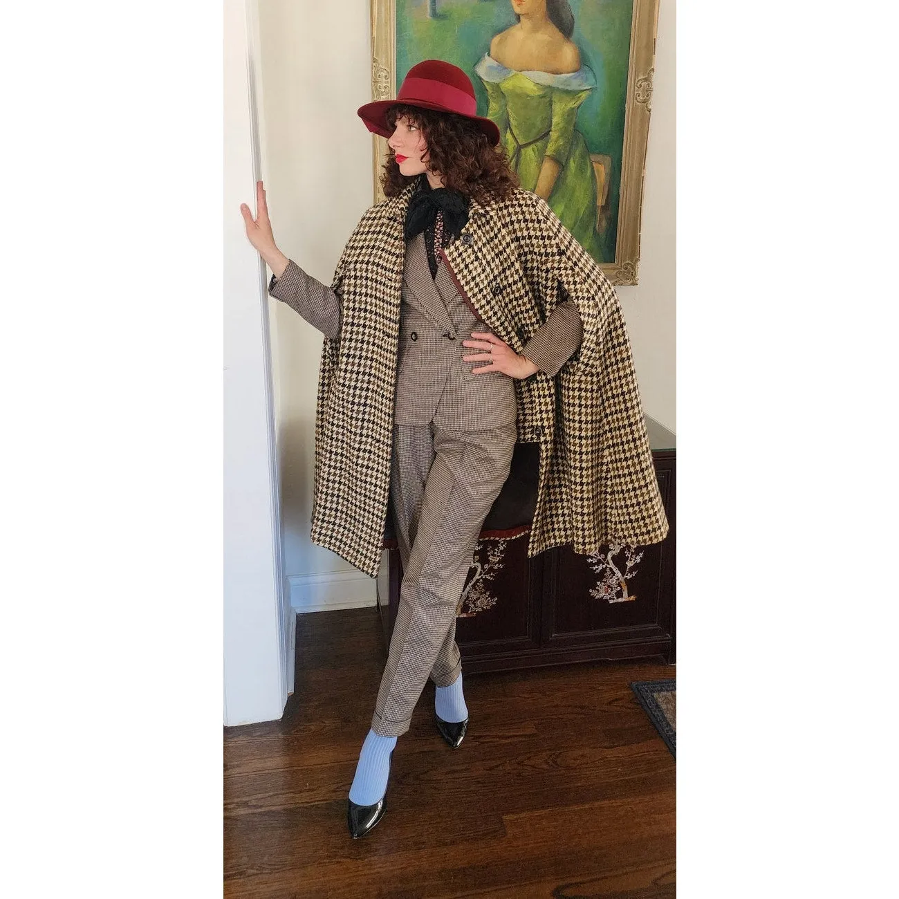 Vintage 60s Burberrys Cloak Cape Houndstooth Wool