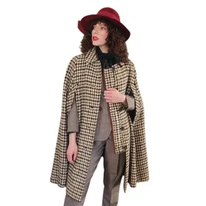 Vintage 60s Burberrys Cloak Cape Houndstooth Wool