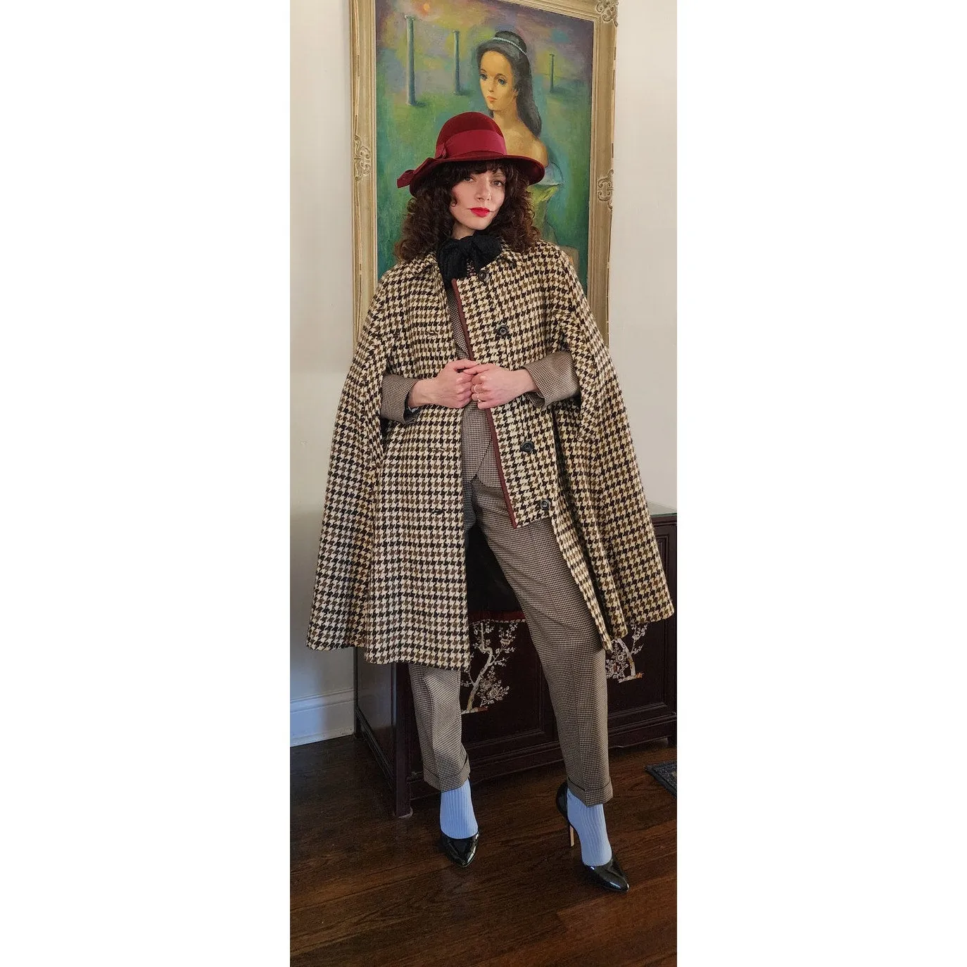 Vintage 60s Burberrys Cloak Cape Houndstooth Wool
