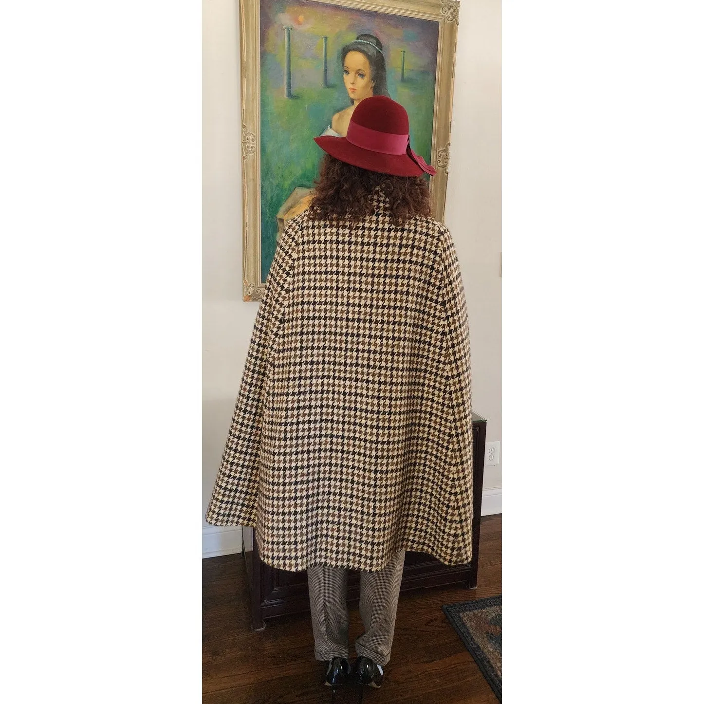 Vintage 60s Burberrys Cloak Cape Houndstooth Wool