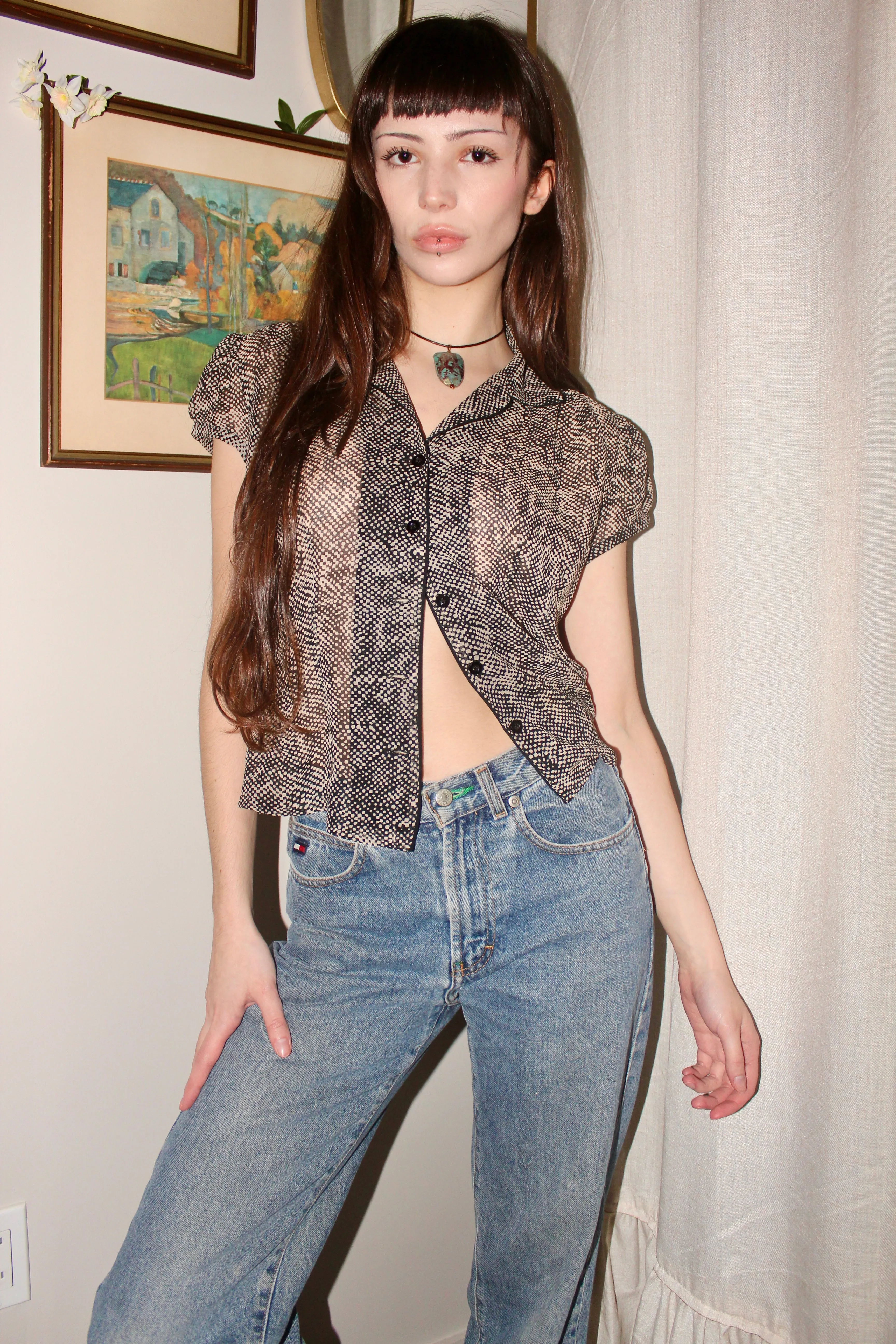 Vintage 90s Dainty Sheer Silk Blouse (S)