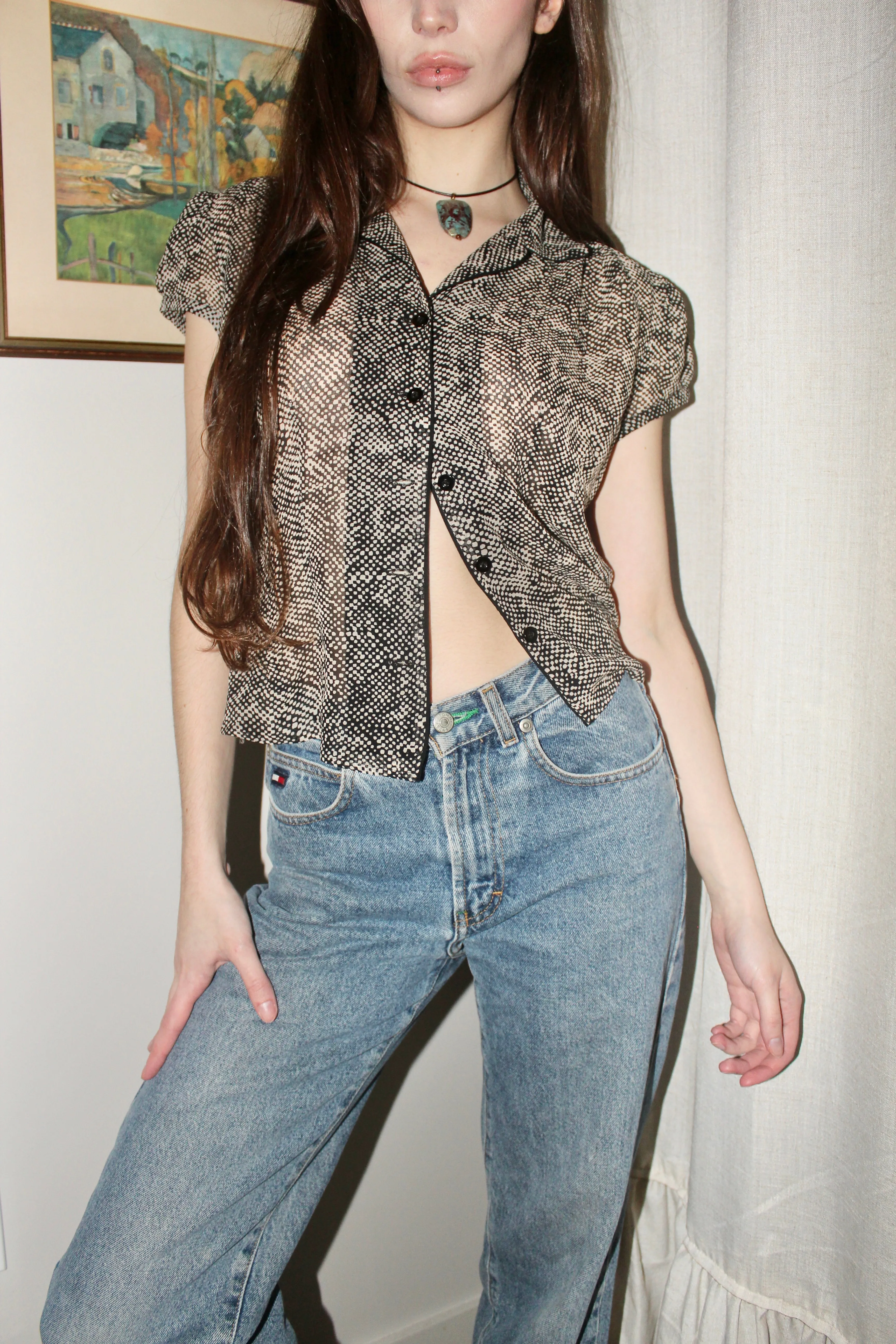 Vintage 90s Dainty Sheer Silk Blouse (S)