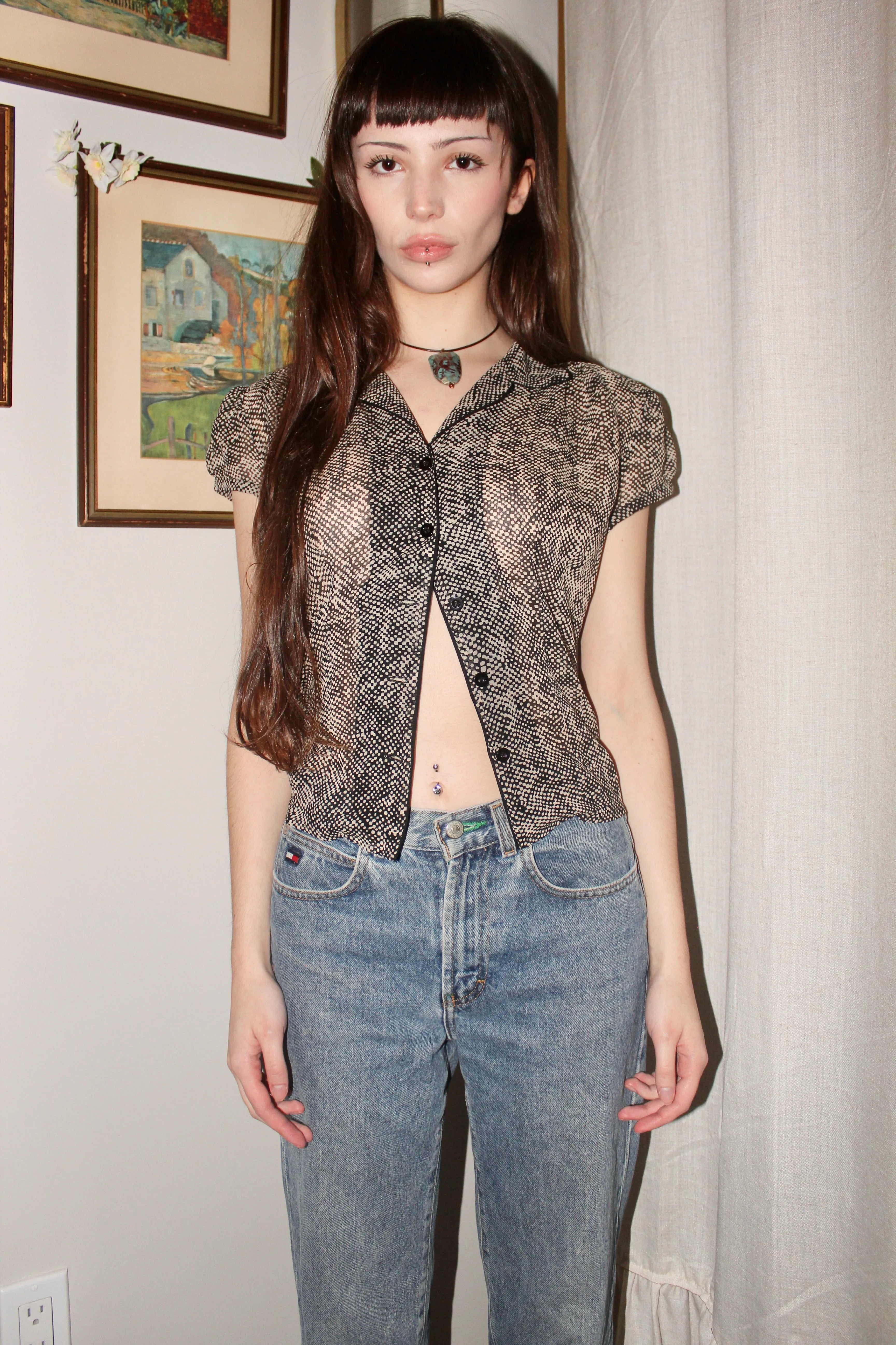 Vintage 90s Dainty Sheer Silk Blouse (S)