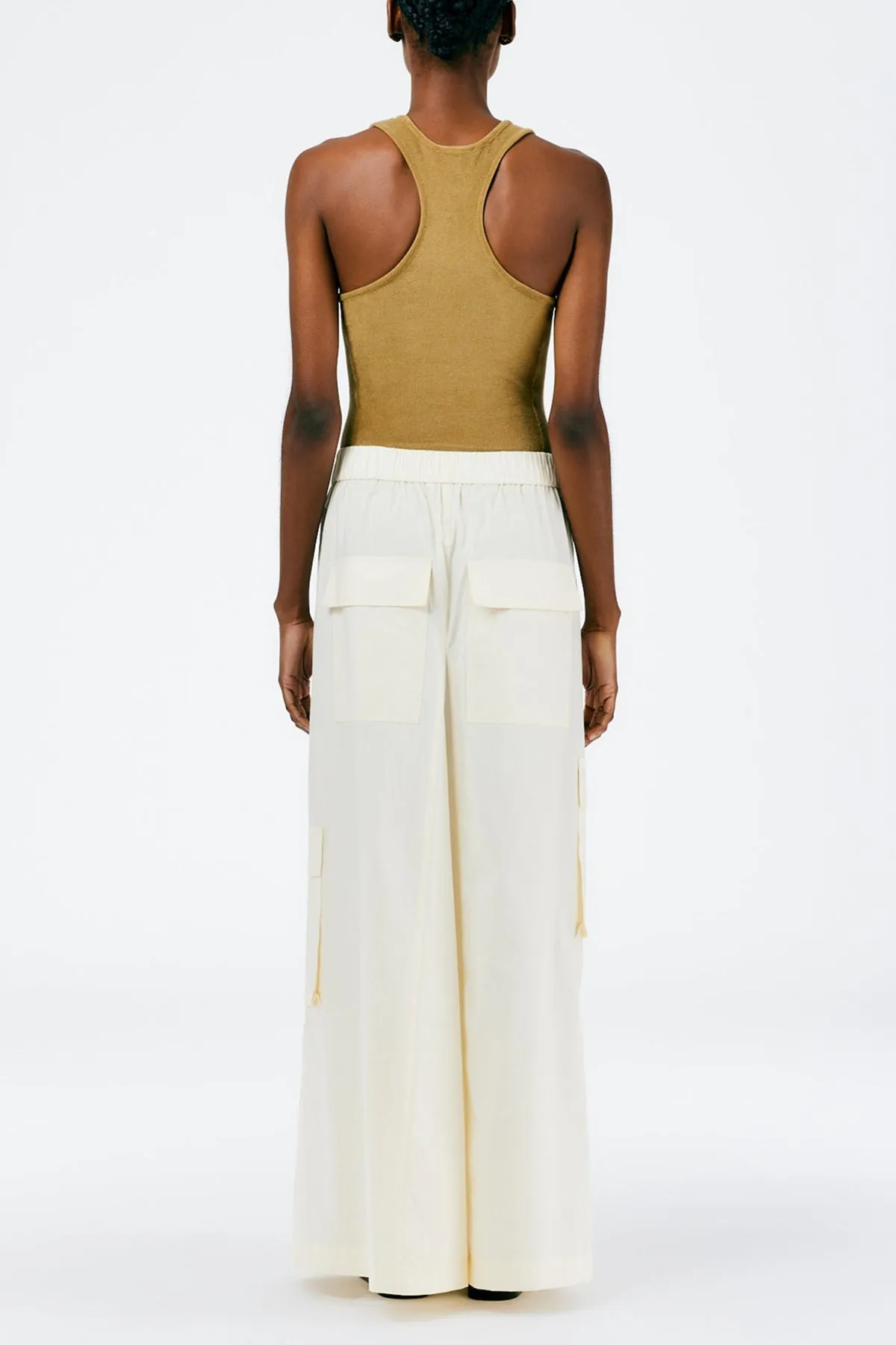 Vintage Cotton Pull On Cargo Godet Skirt in Cream