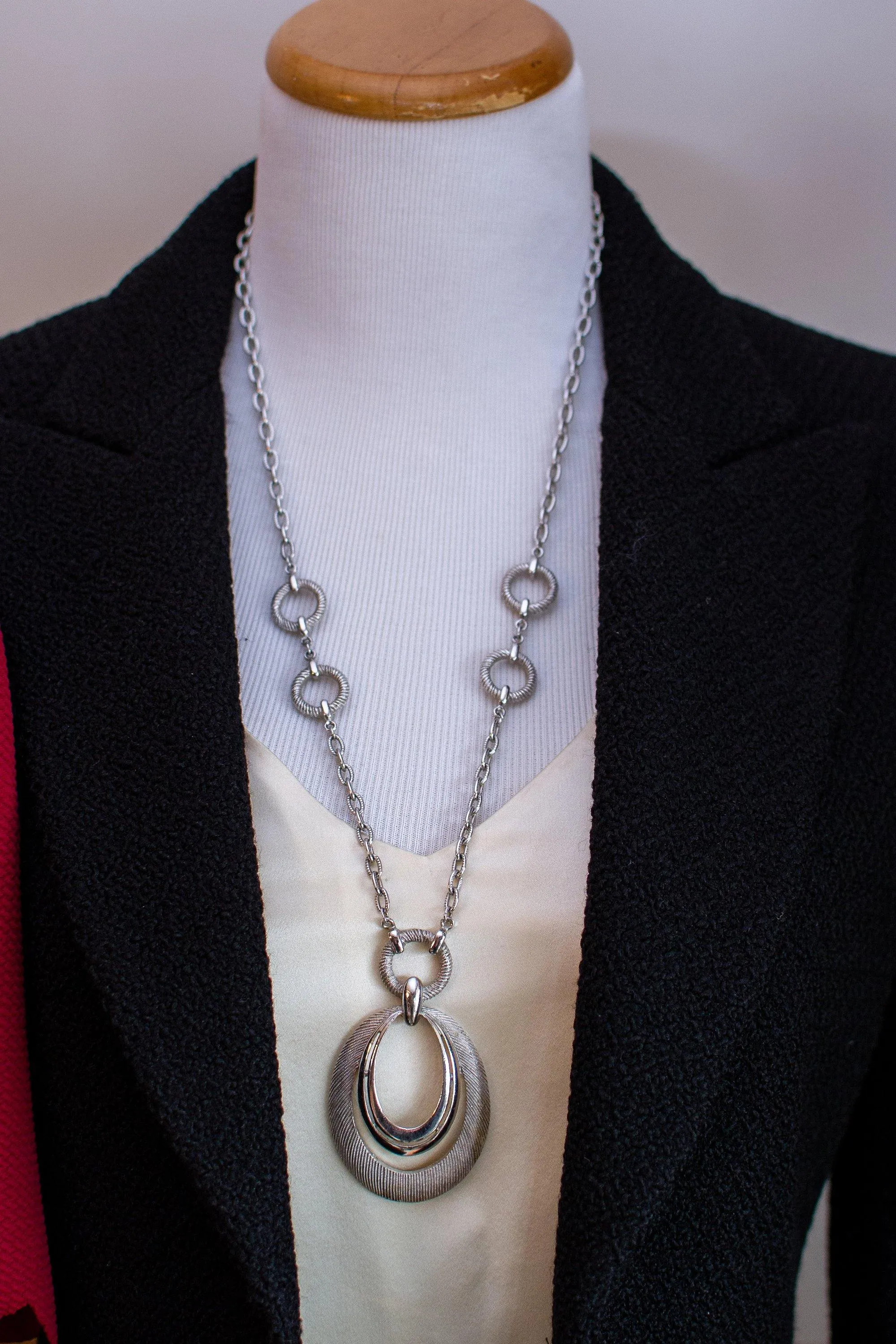 Vintage Crown Trifari Silver Modernist Statement Necklace