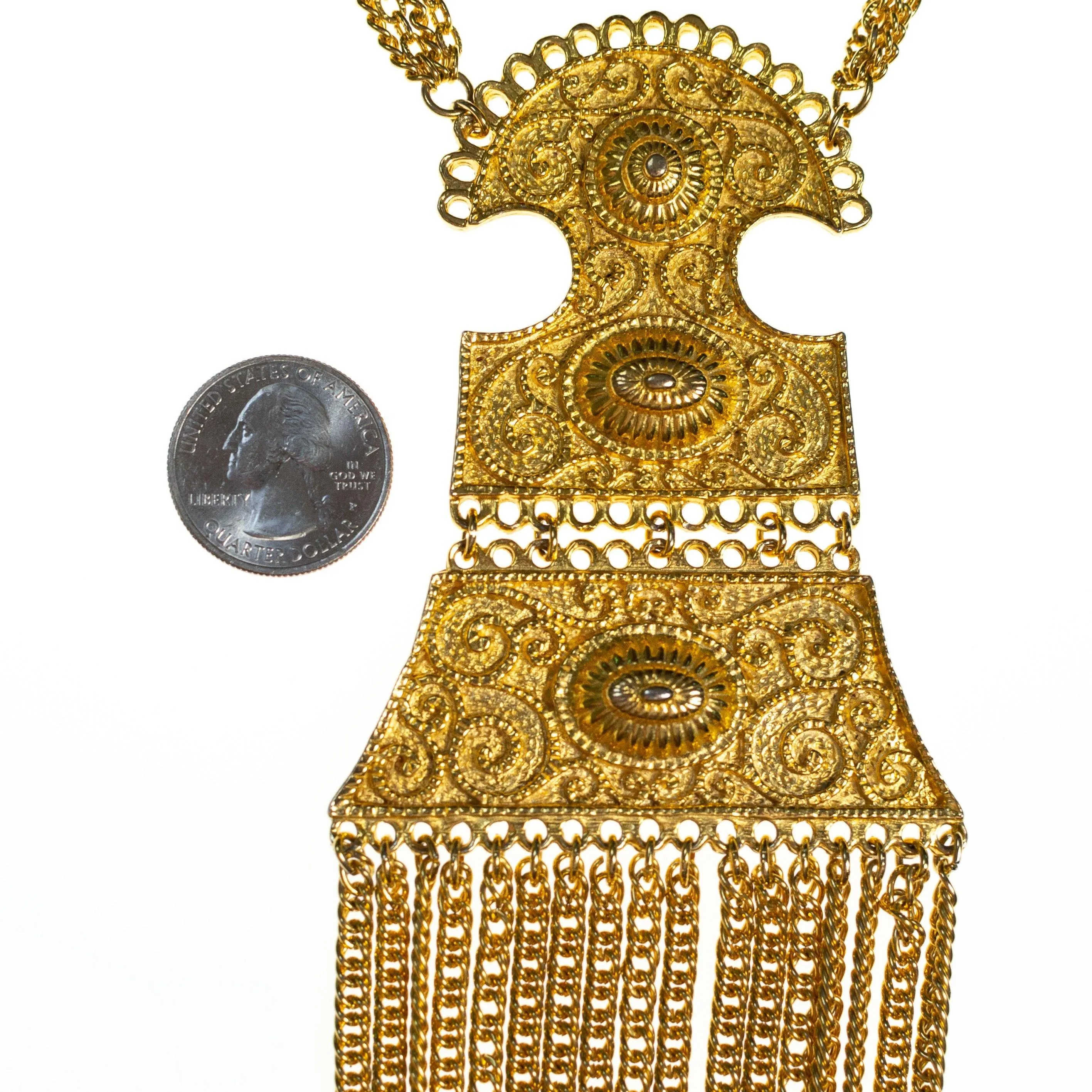 Vintage Etruscan Statement Necklace with Waterfall Chain