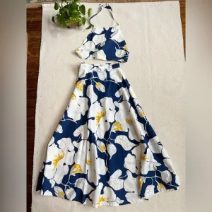Vintage Handmade Floral Crop Halter Top with Warp Maxi Skirt
