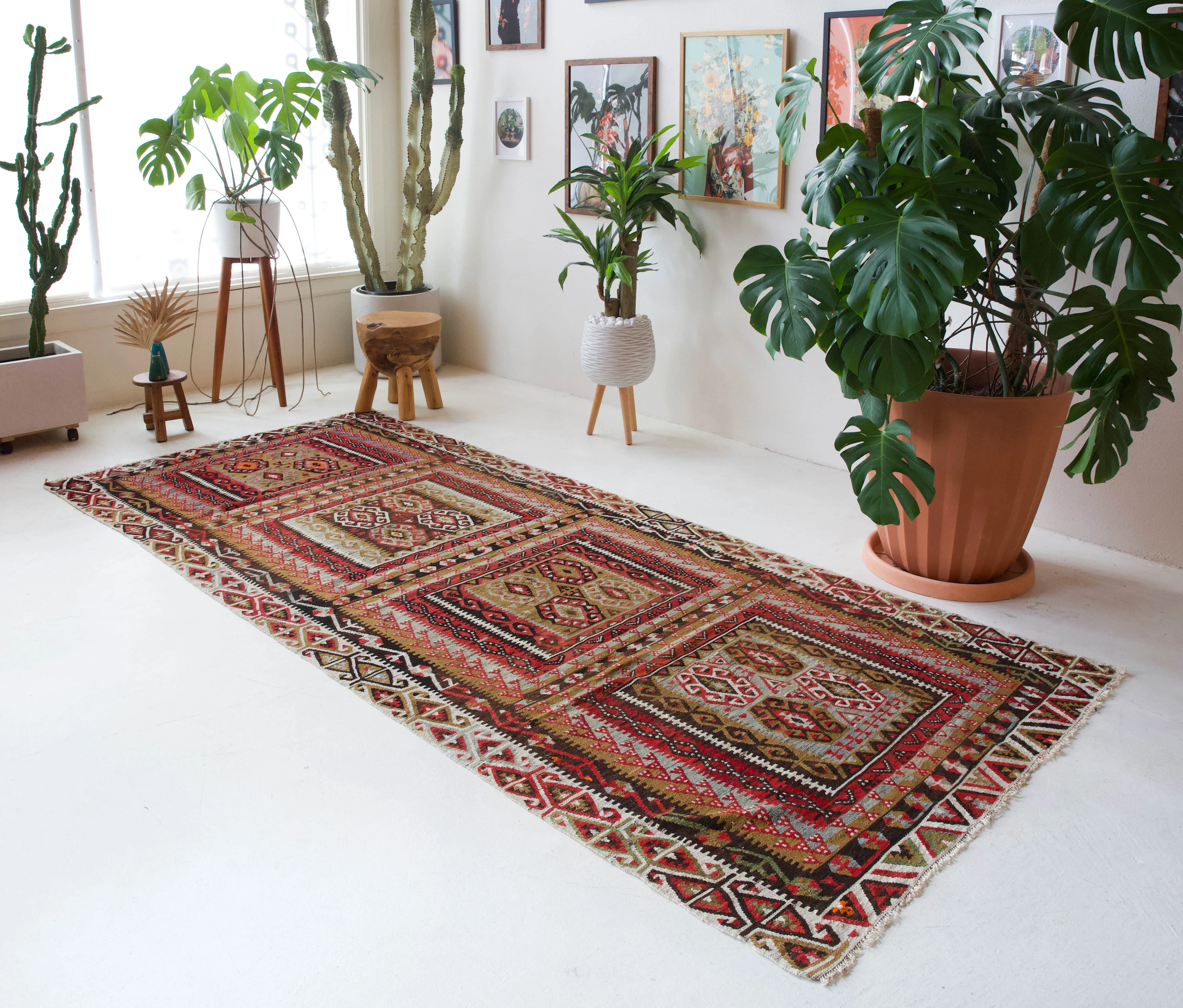 Vintage Kayseri Avsar Kilim Rug 4'6"x10'3"