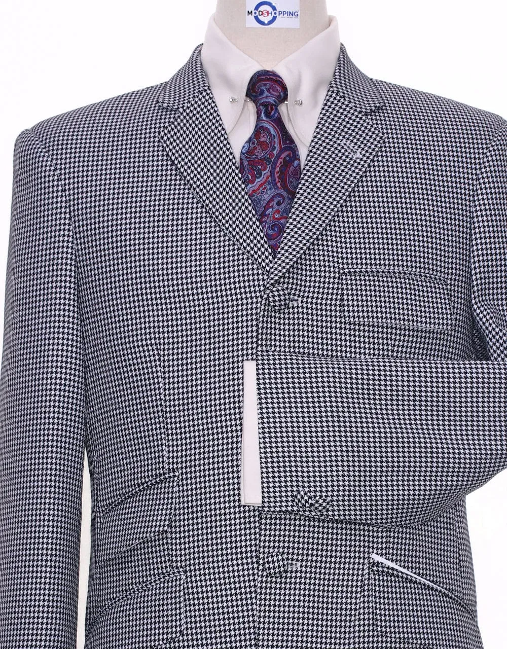 Vintage Style Black and White Large Houndstooth Blazer